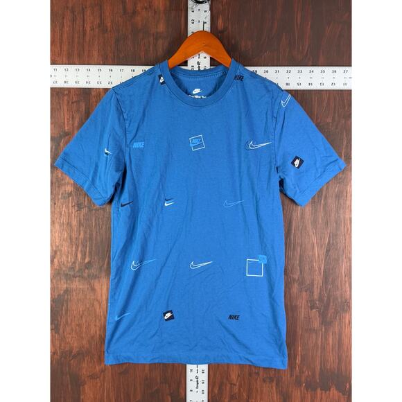 Nike‎ Sportswear NSW AOP Logo Tee Shirt Athleisure Marina Blue Mens Small GUC - Picture 2 of 7